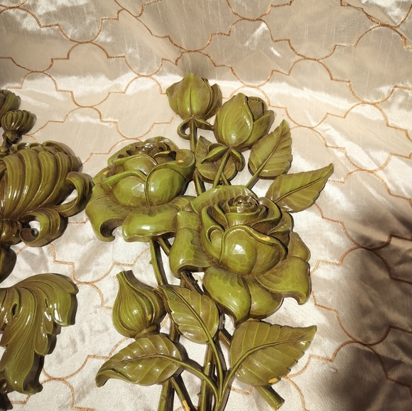 Rare Pair Vintage 1962 Syroco Flower Wall Hanging Plaque A-4460 & B-4460 Floral - Picture 2 of 10